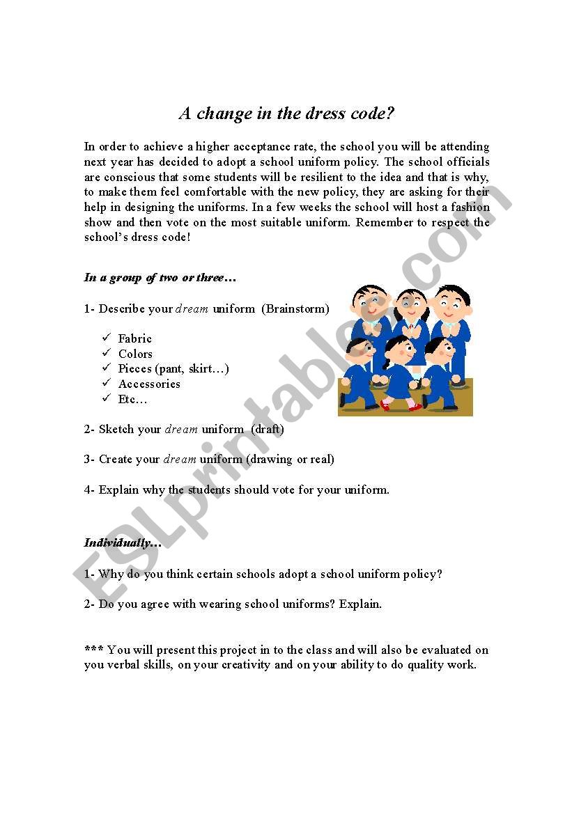 Dress code worksheet