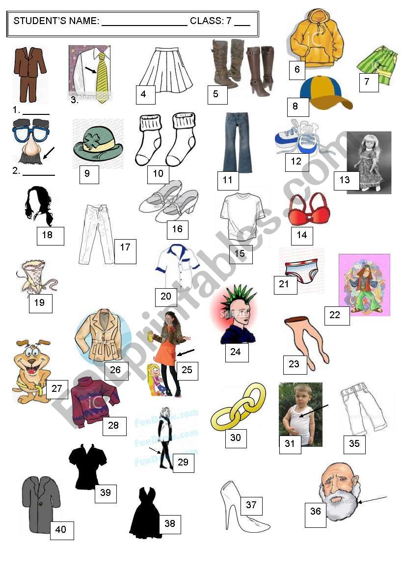 CLOTHES worksheet