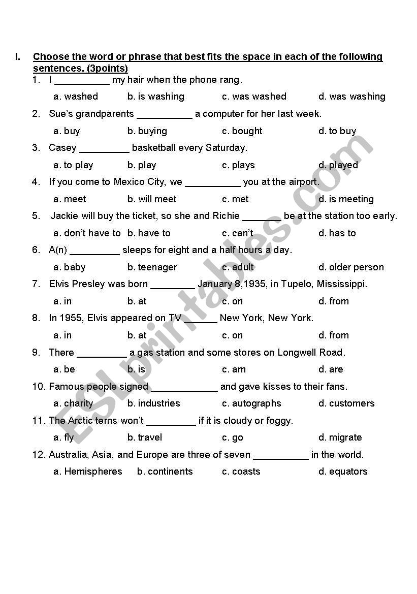 TESTING worksheet