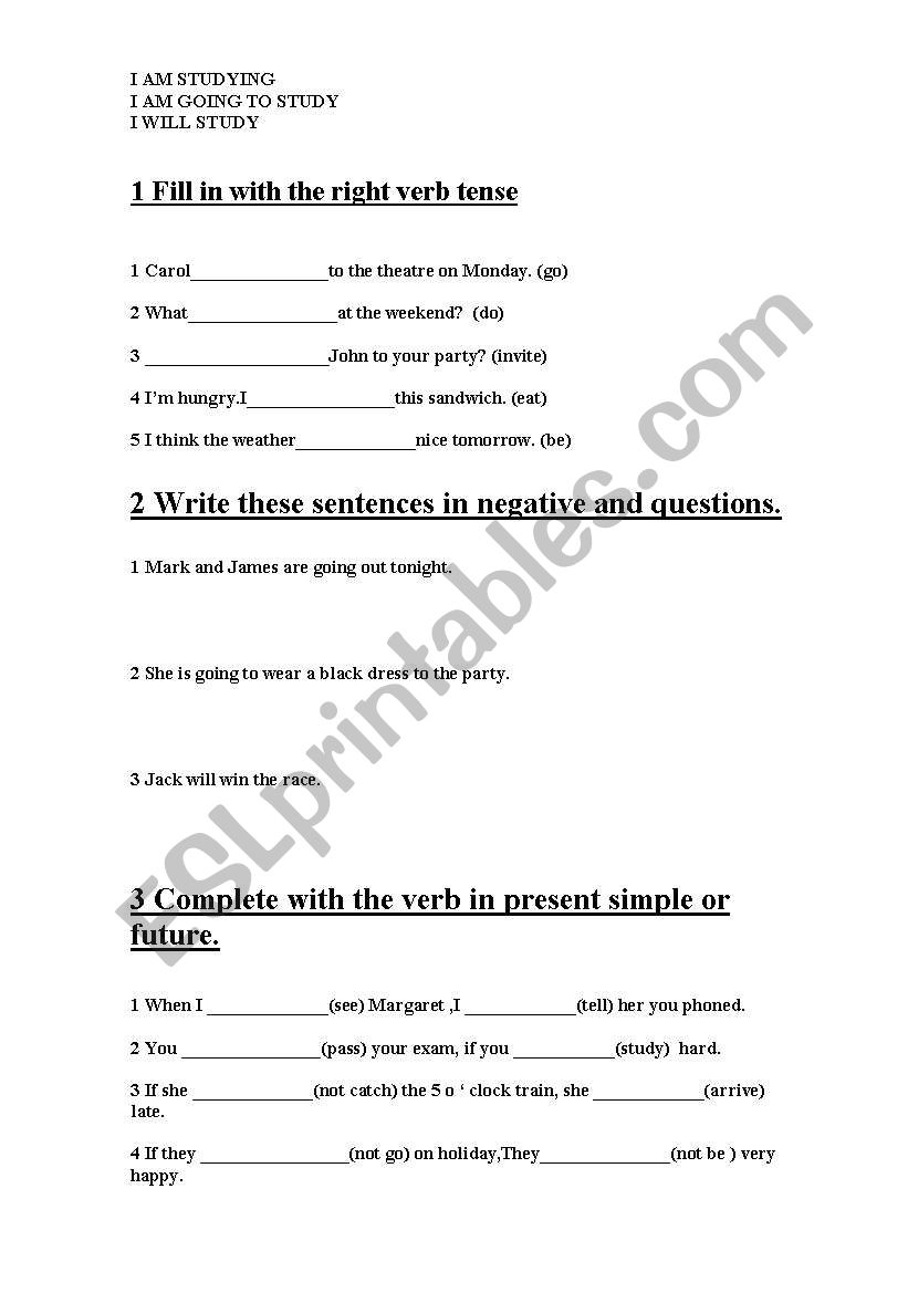 future tenses worksheet