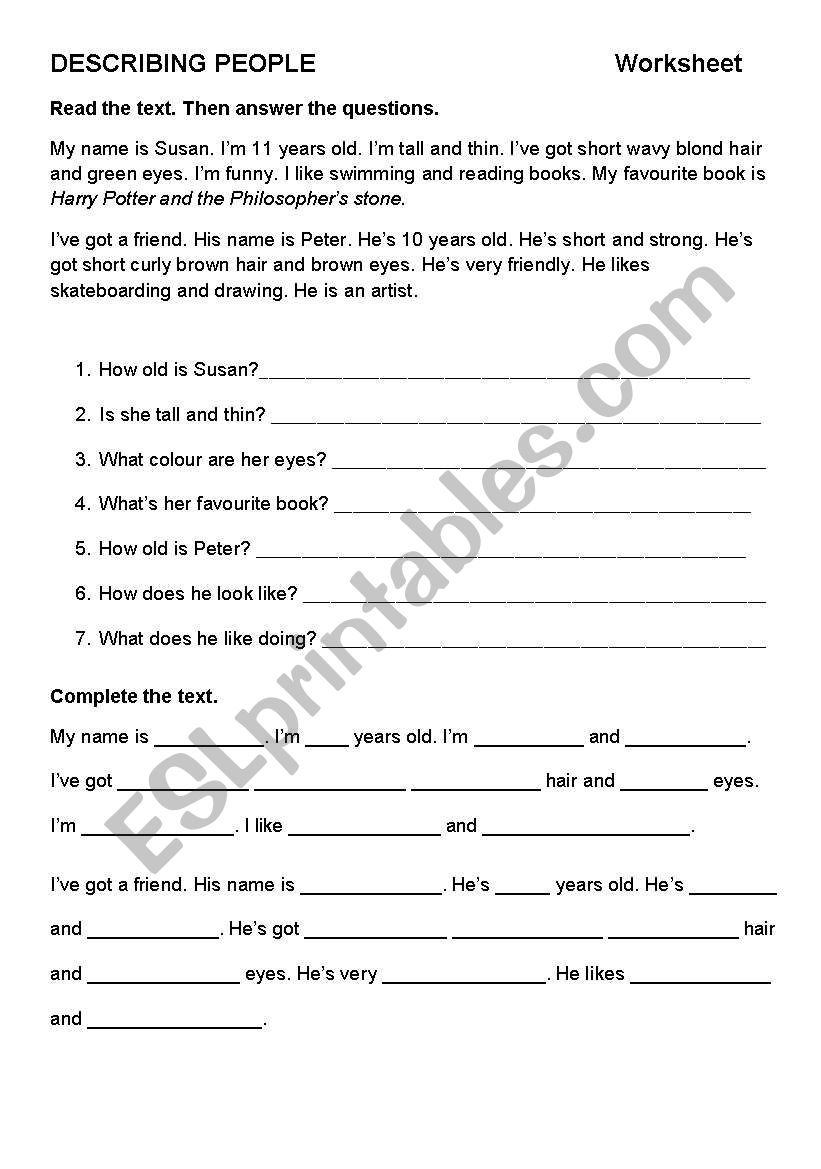 Describing people. worksheet