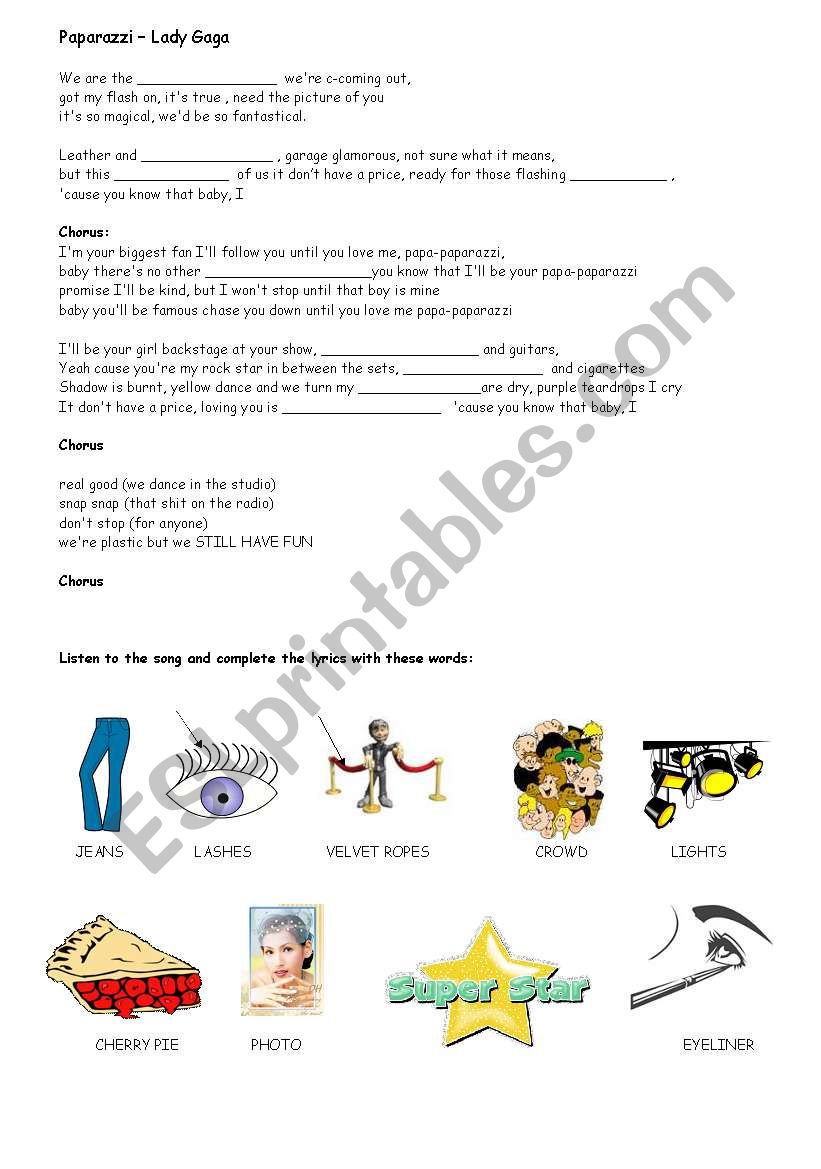 Paparazzi worksheet