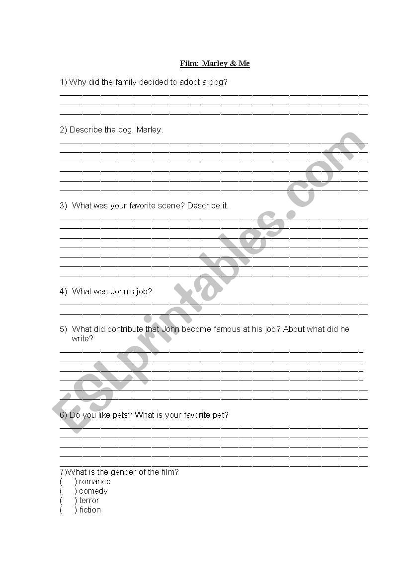 Marley  & me worksheet