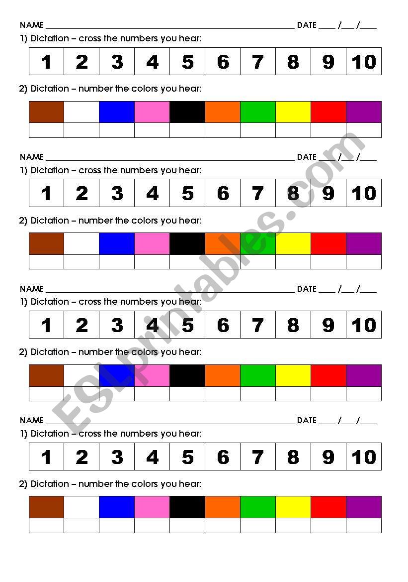 COLORS AND NUMBERS LISTENING worksheet