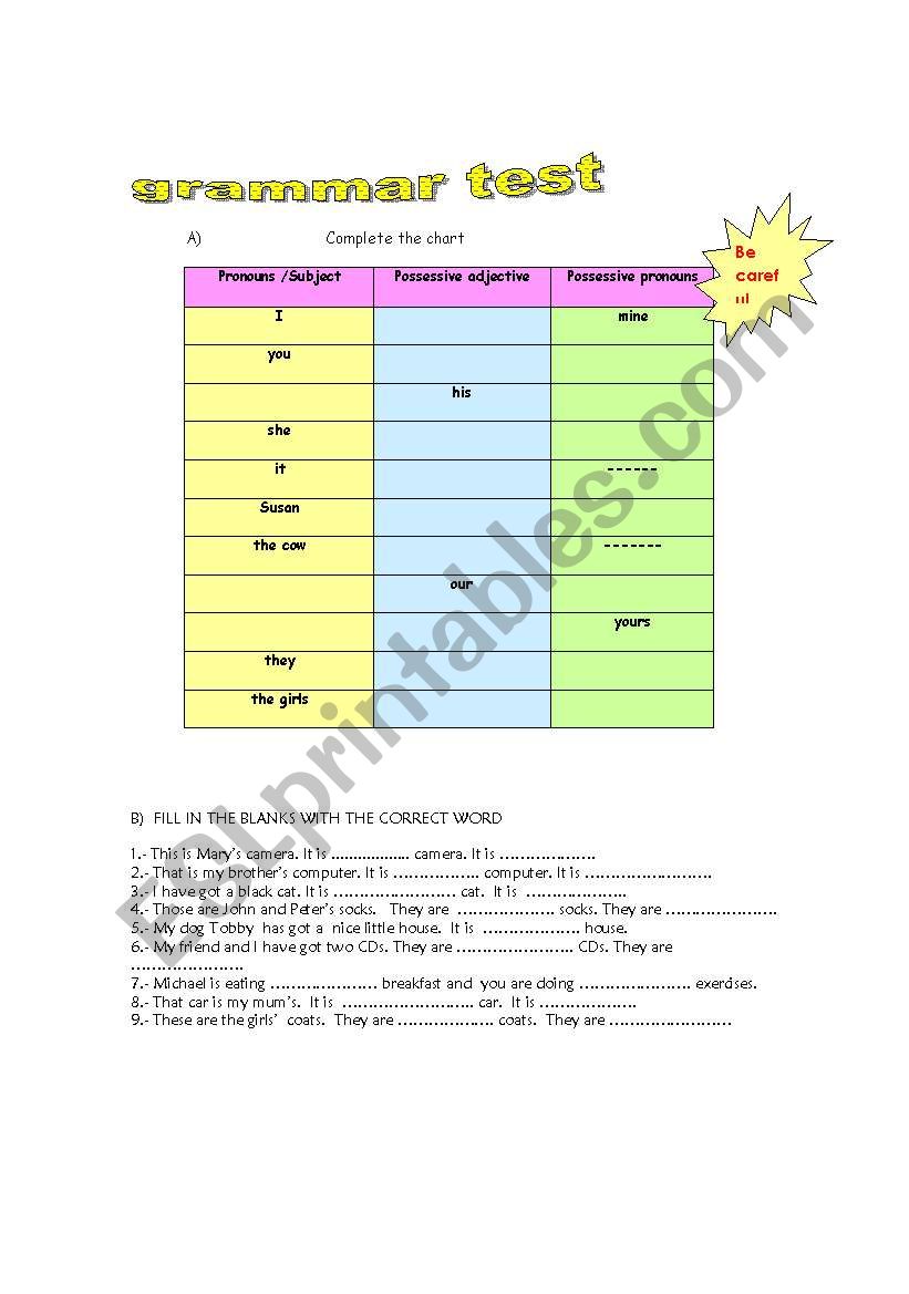 Grammar test worksheet