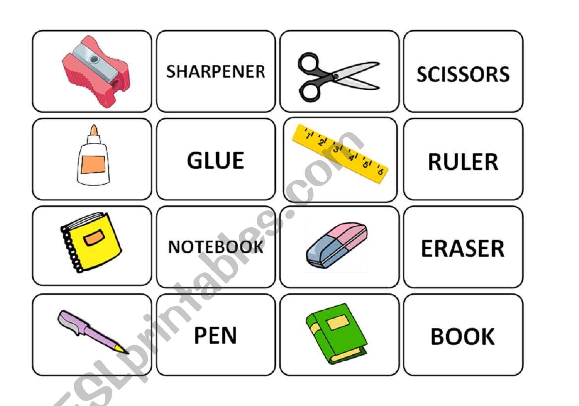 School objects memory game part 1