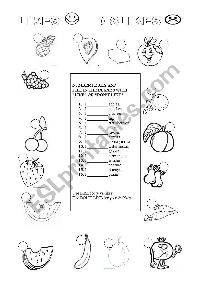 FRUITS worksheet