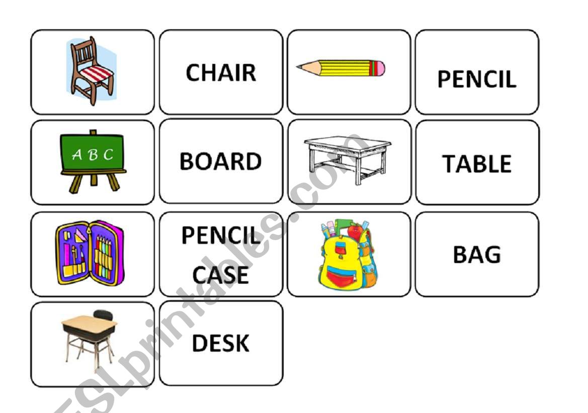 School objects memory game part 2