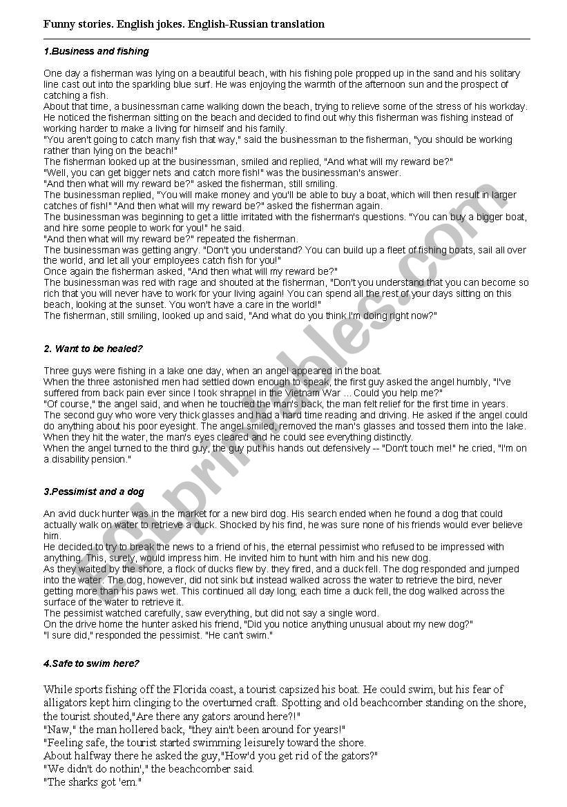 Funny stories worksheet