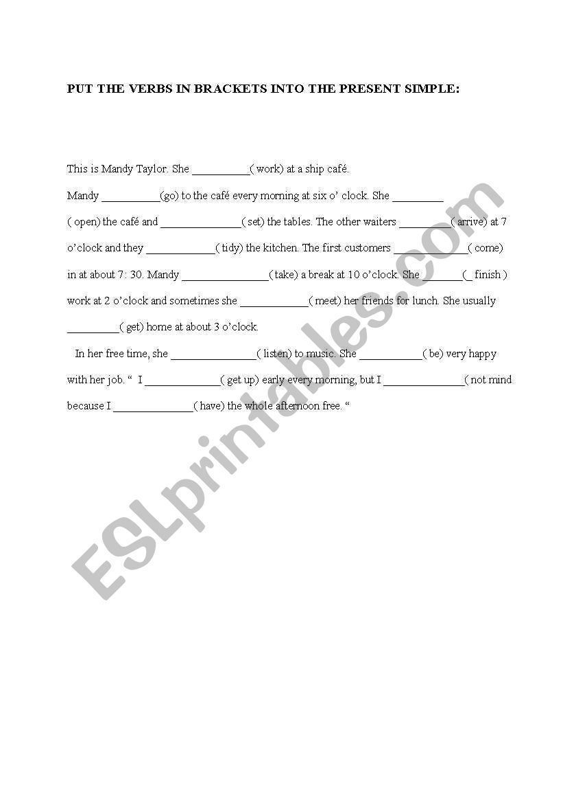 present tense simple  worksheet