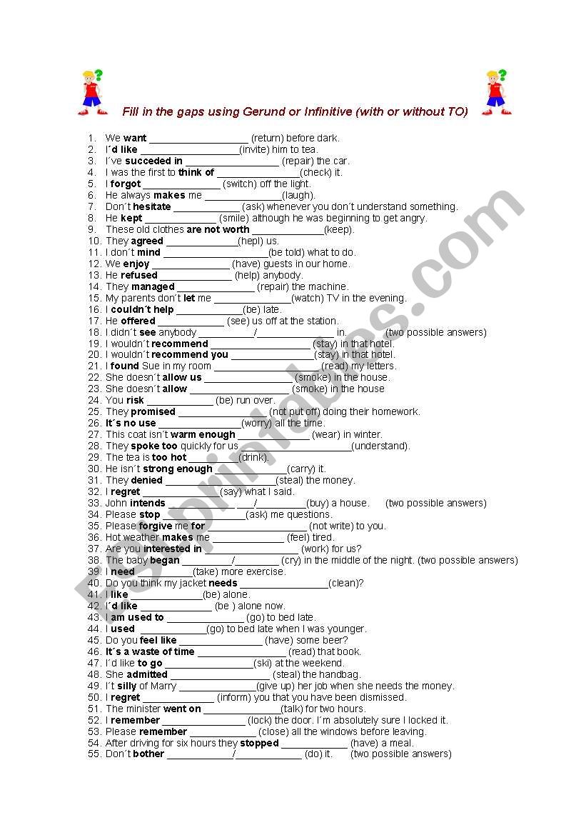 Gerund or Infinitive worksheet