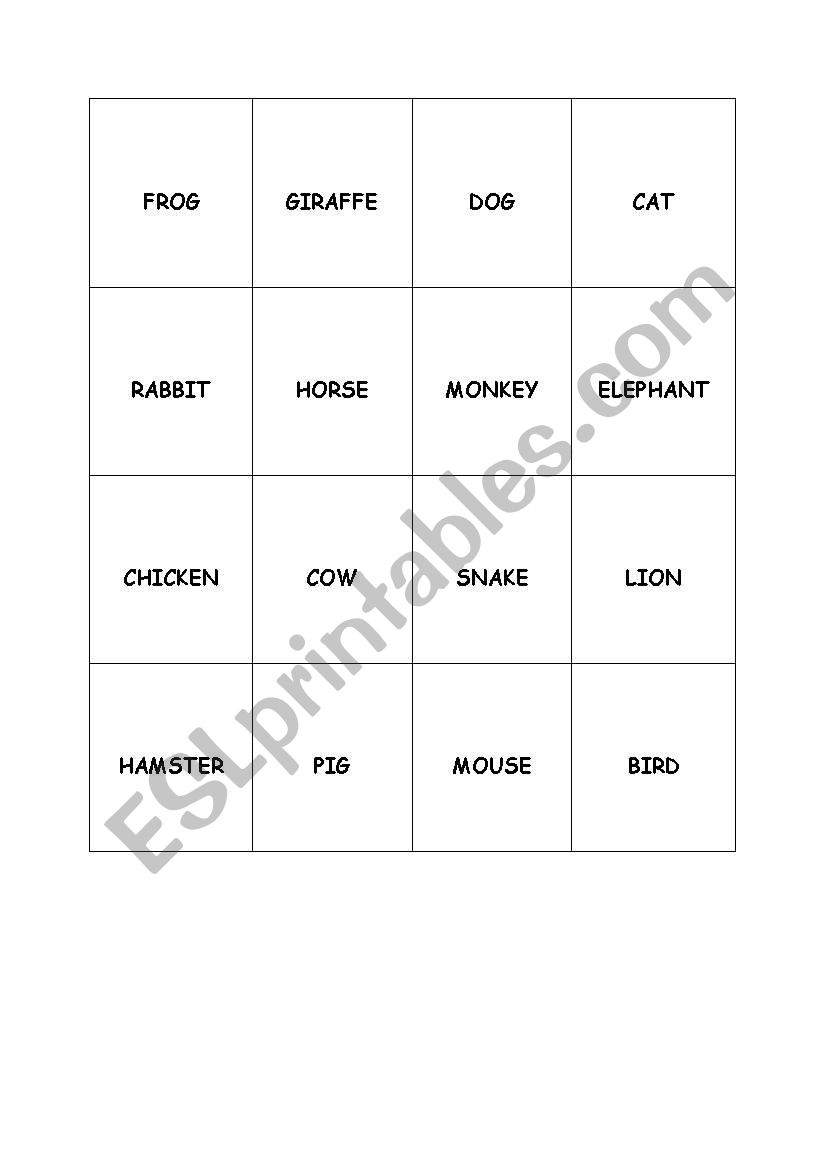 animals memory worksheet