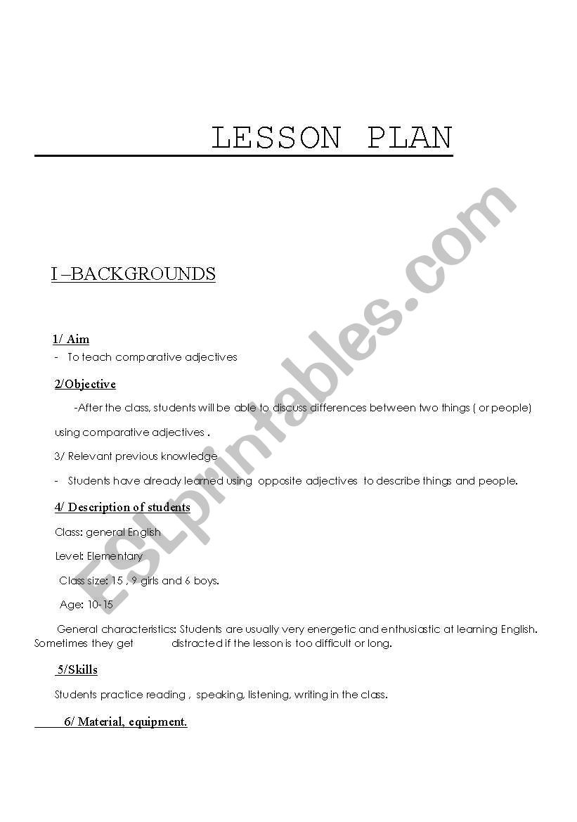 COMPARATIVE ADJECTIVE -LESSON PLAN