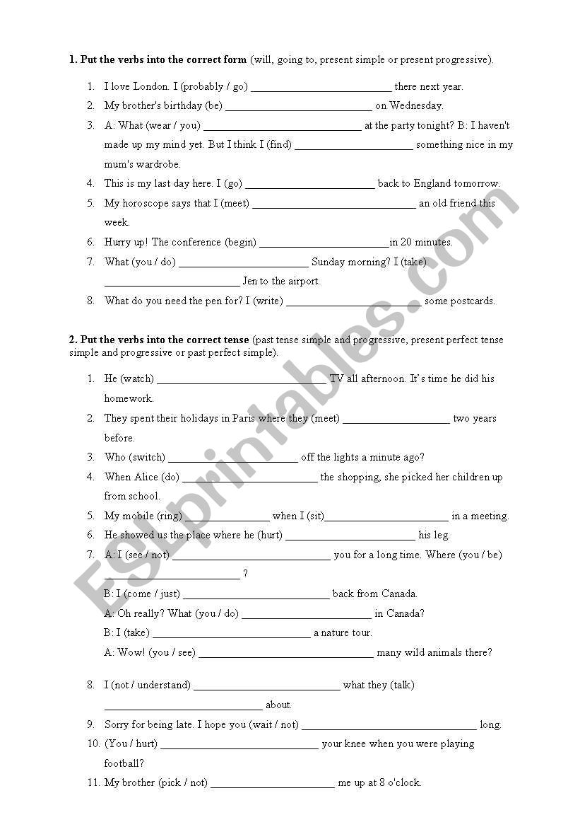 MIXED TENSES EXERCISES worksheet