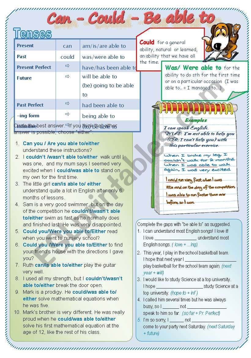 Can-Could-Be able to worksheet