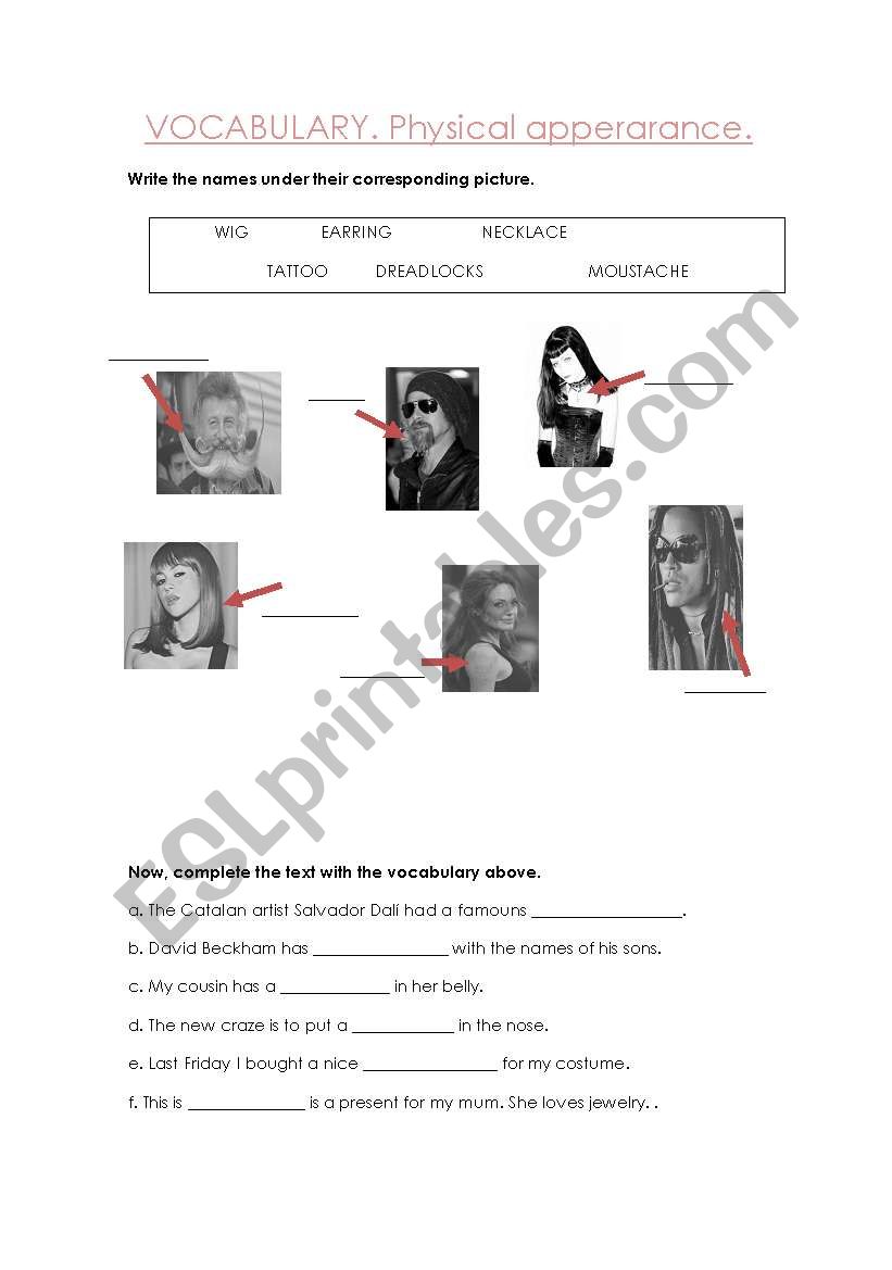 physical appearance worksheet