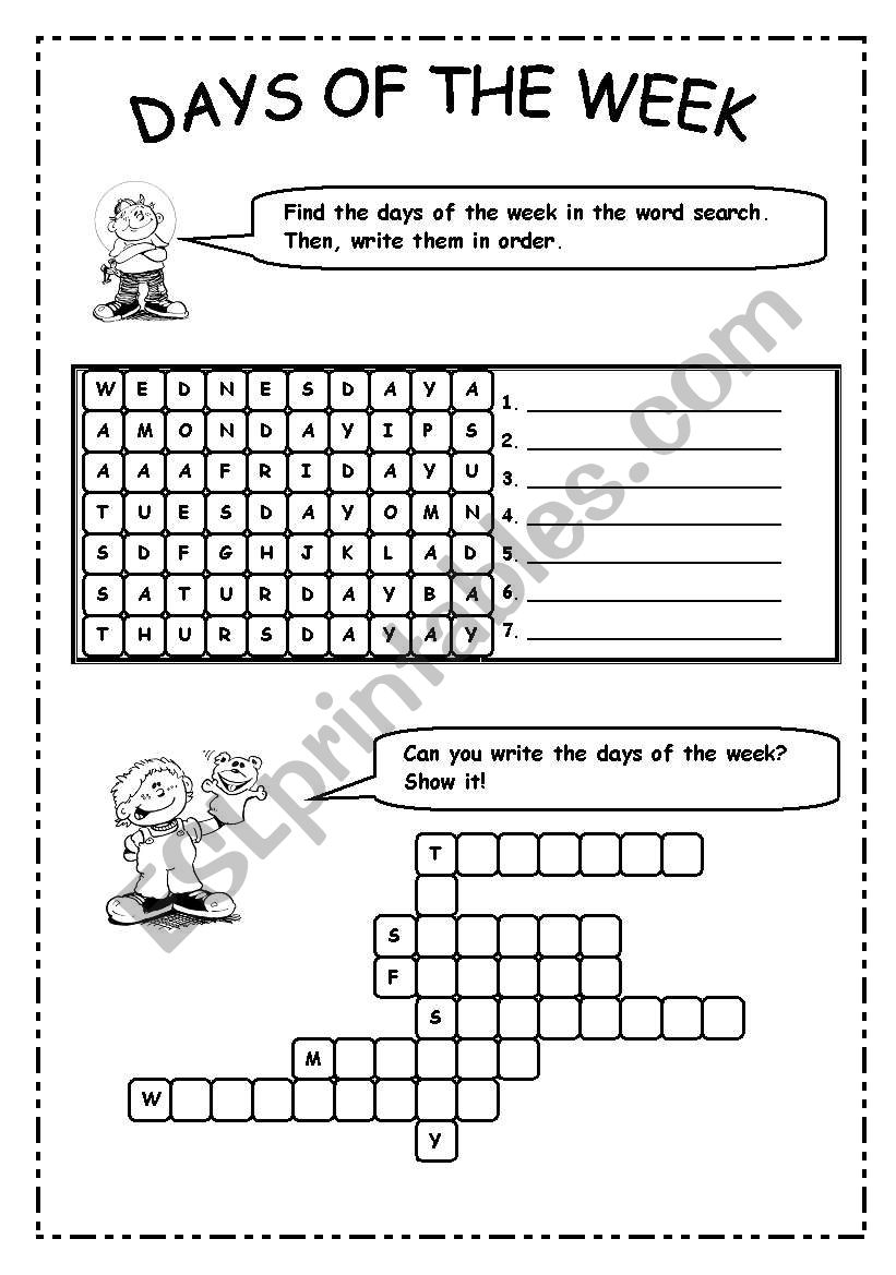 DAYS OF THE WEEK ESL Worksheet By ElineScheffer