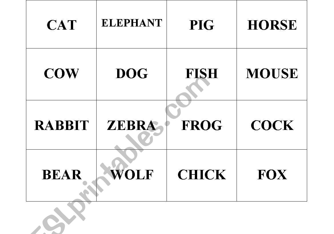 ANIMALS LOTTO worksheet