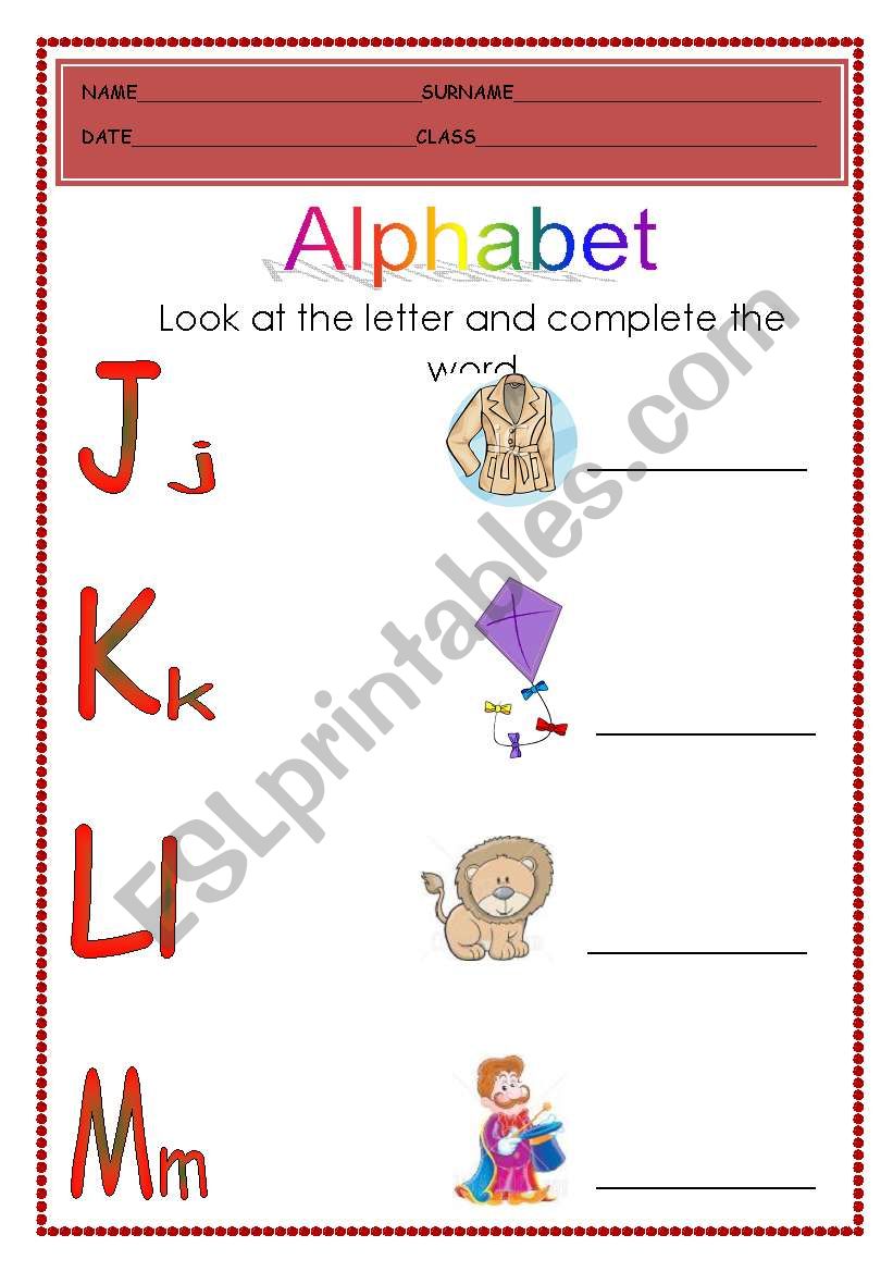 Alphabet part 2 worksheet