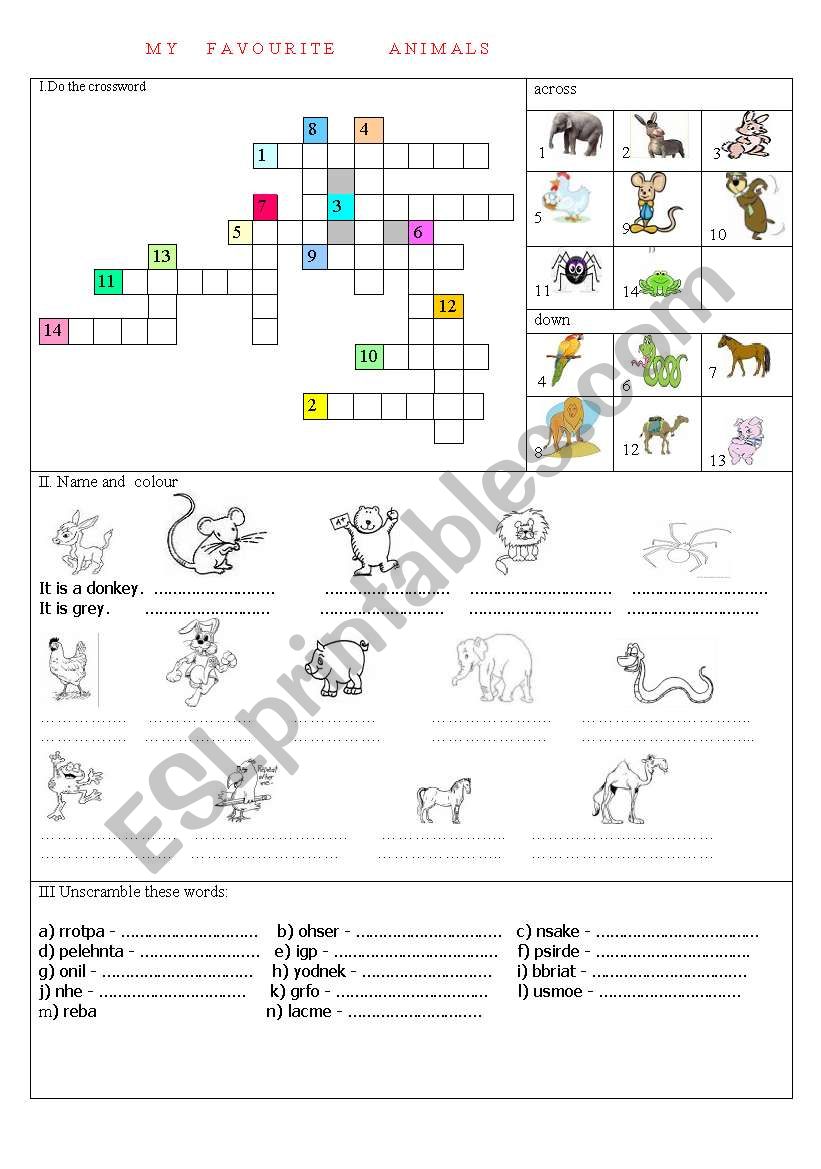 My Favourite Animals worksheet