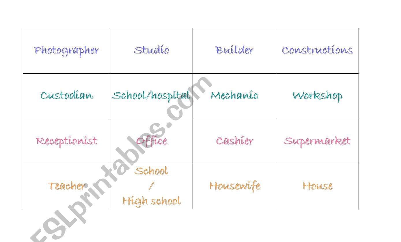 Memory Game of Occupations and work places
