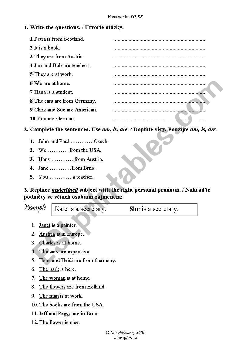 to BE - Homework assignment worksheet