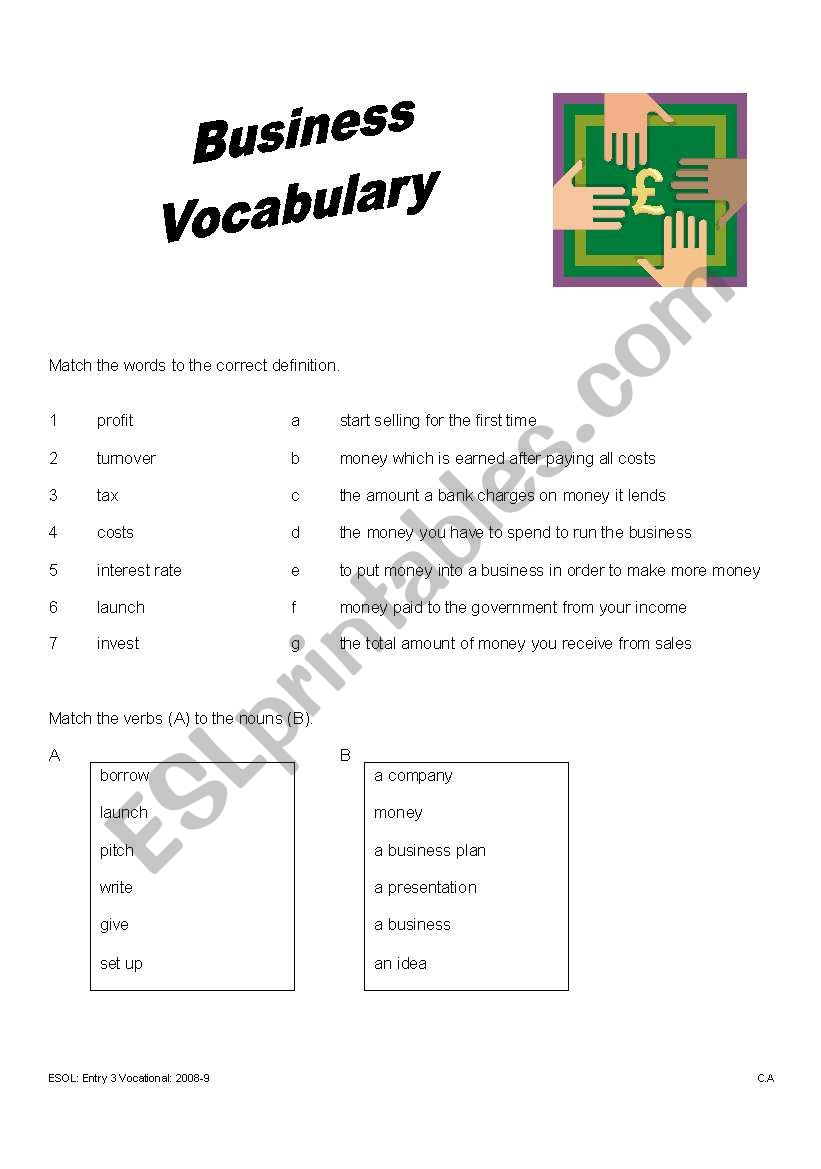 Business vocabulary worksheet