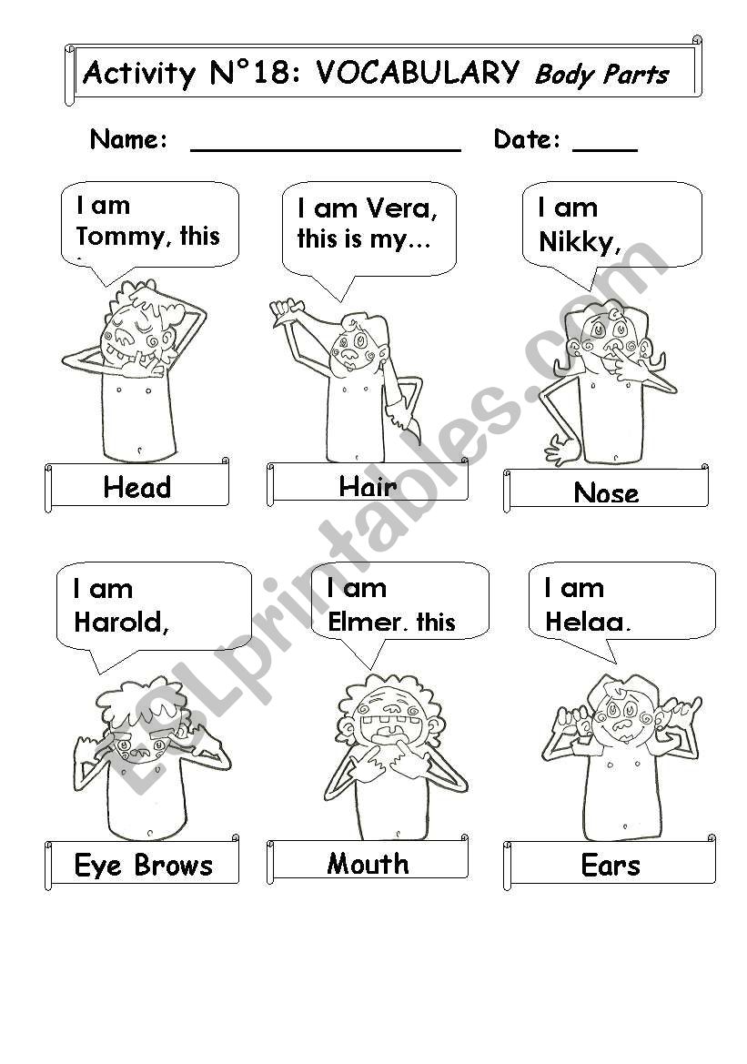 Vocabulary:  Body Parts worksheet