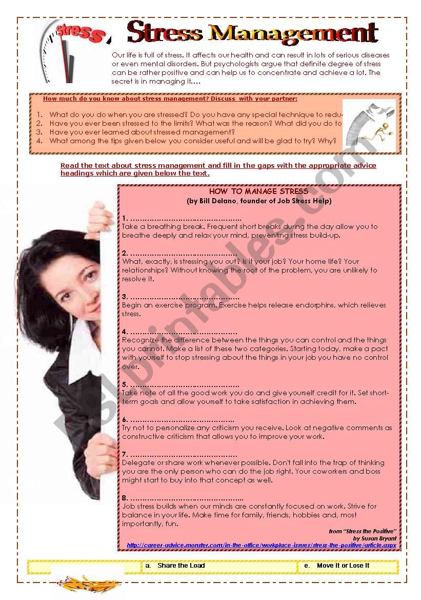 Stress Management (3 pages with answers)