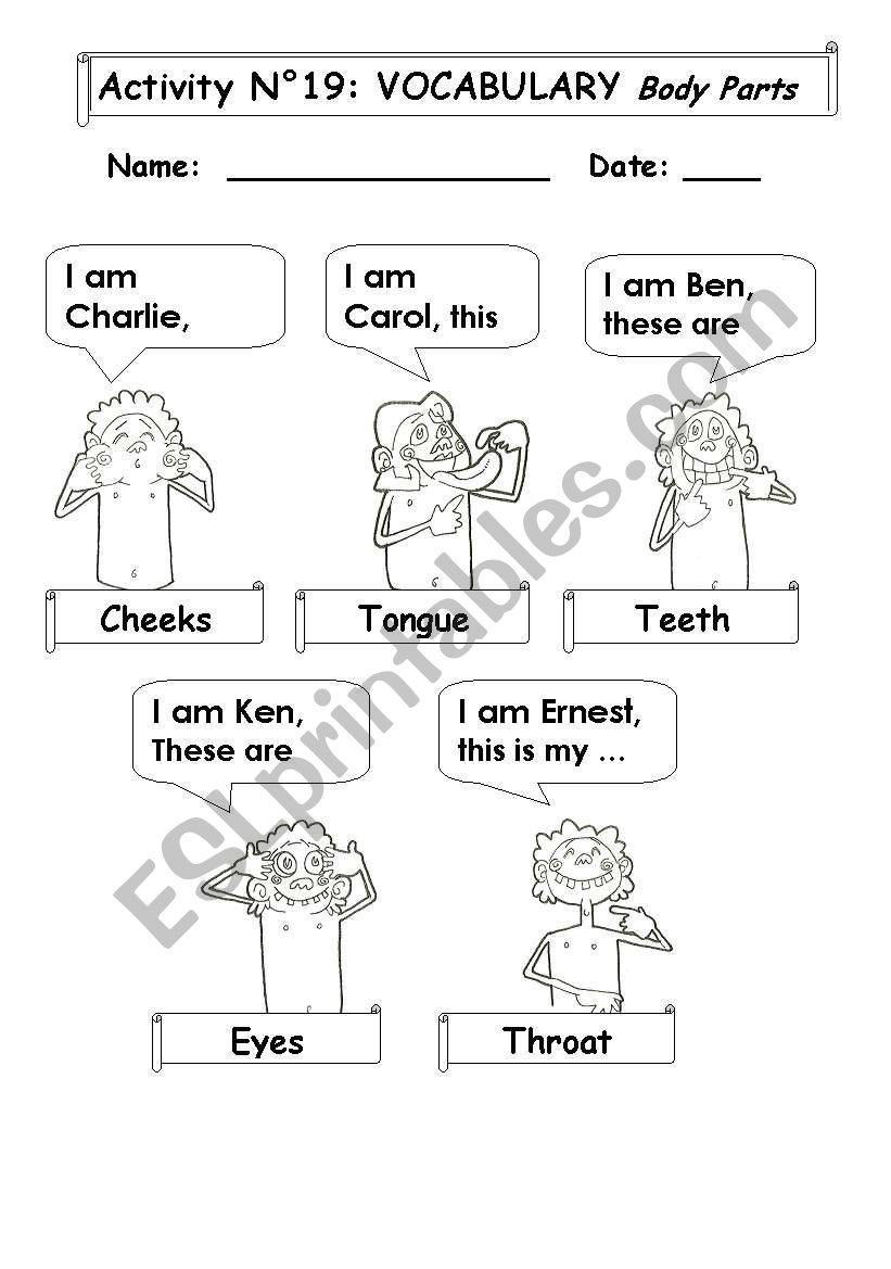 Vocabulary:  Body Parts worksheet