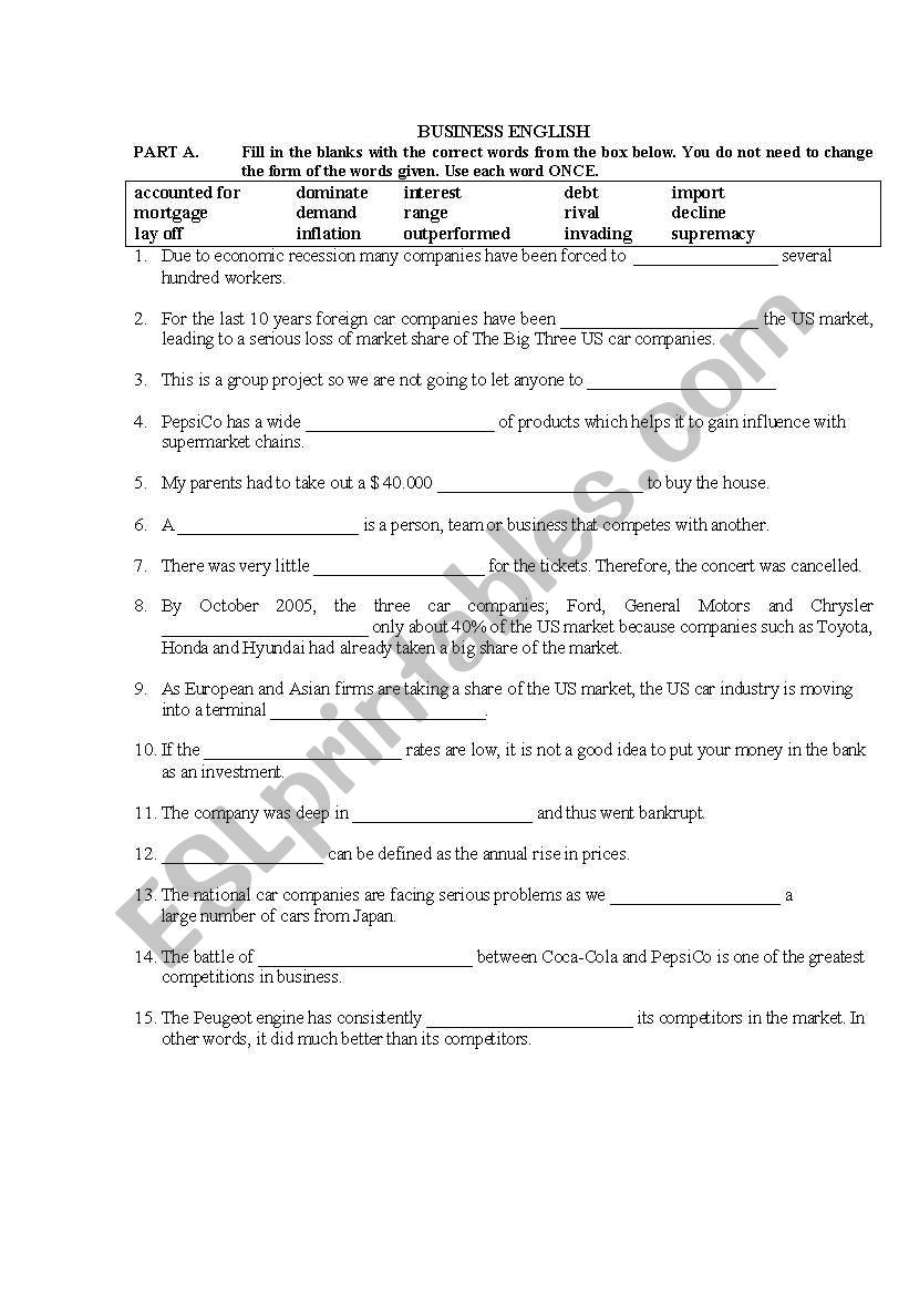 BUSINESS ENGLISH worksheet