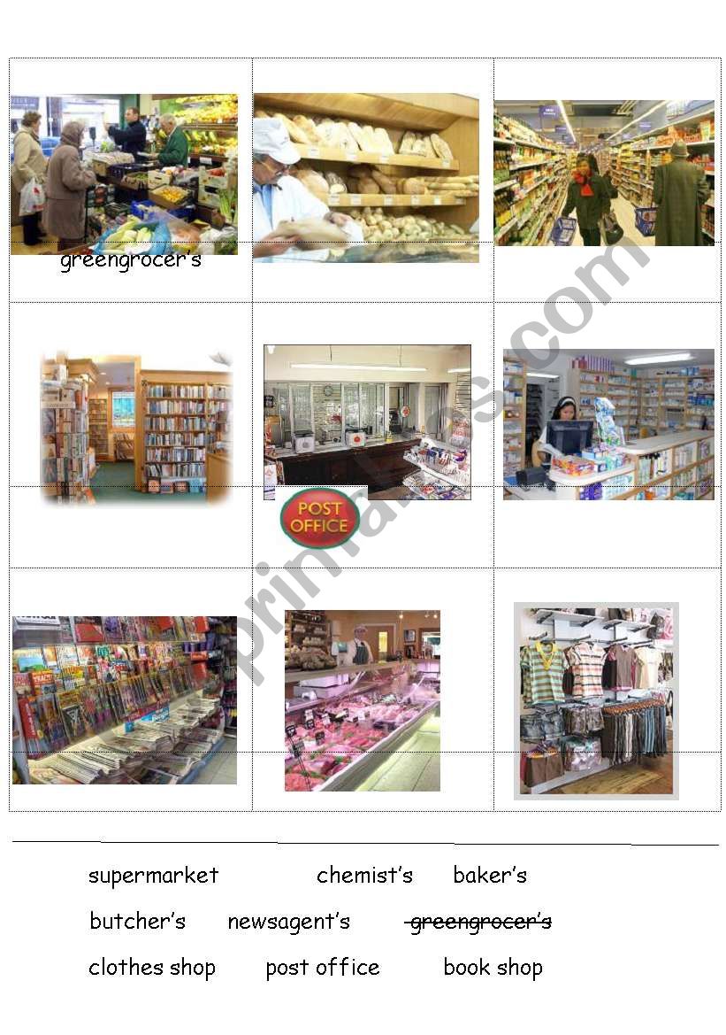 different kinds of shops worksheet