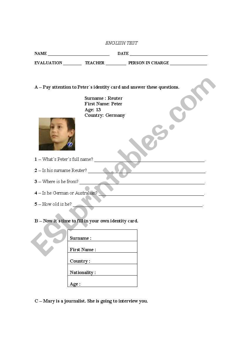 My personal file worksheet