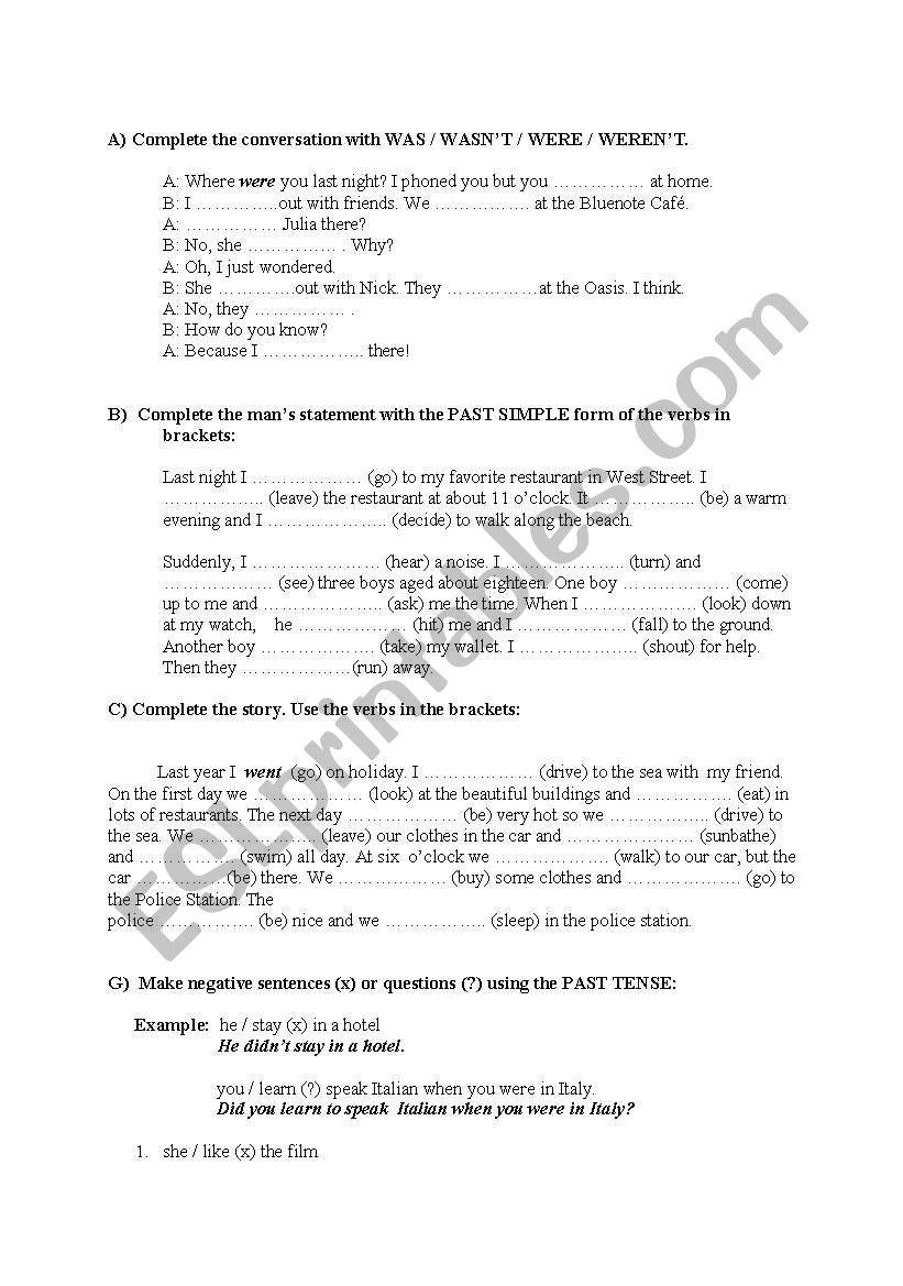 simple past tense worksheet