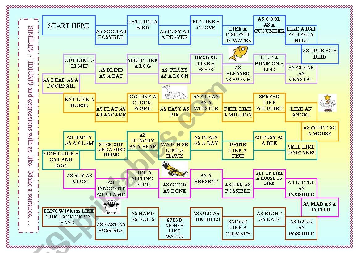 BUSY AS A BEE - FUNNY SIMILES - BOARDGAME, 60 snap CARDS, DOMINOES, translation ex ((9_pages)) PRINTER FRIENDLY, BW