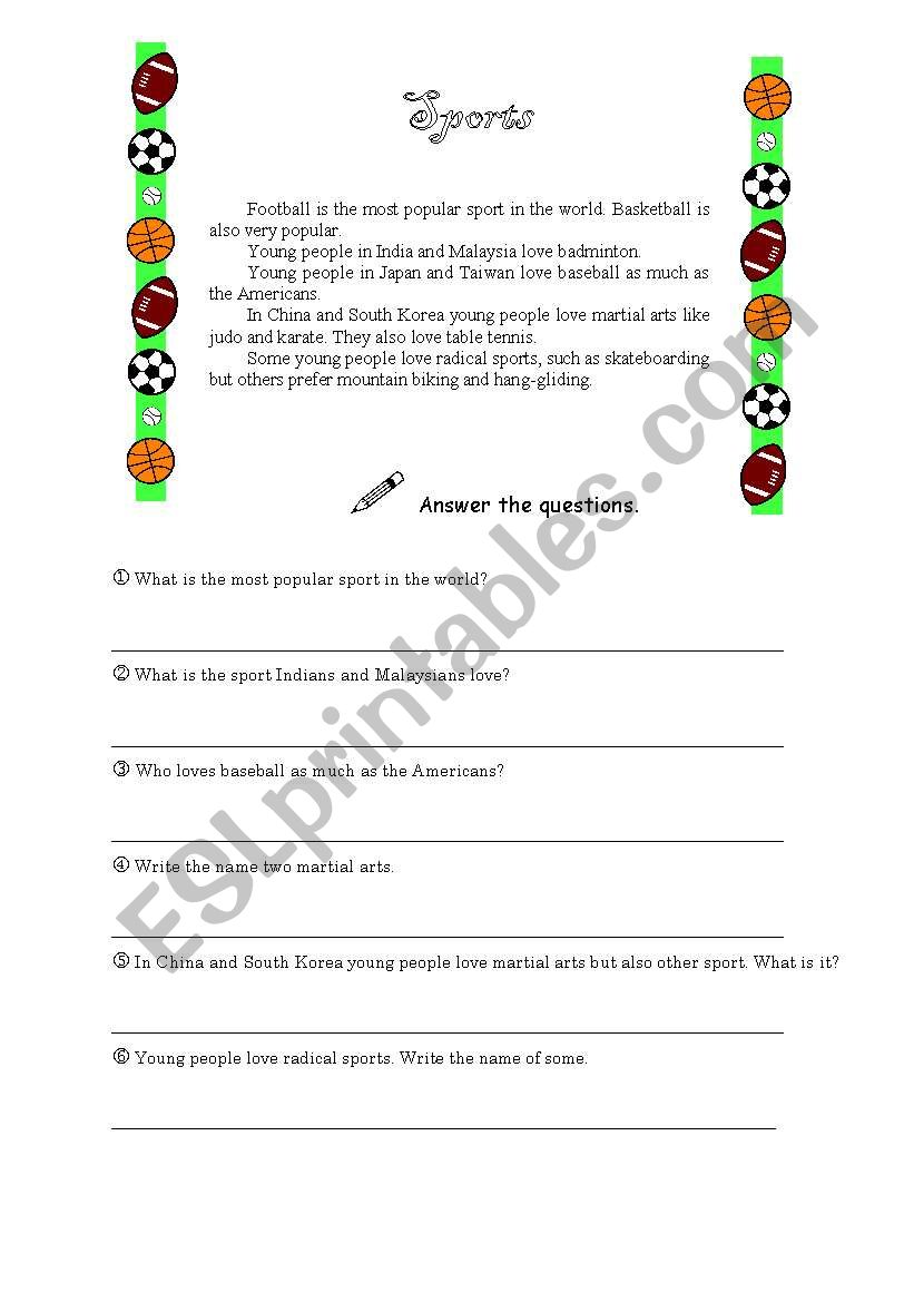 Sports worksheet