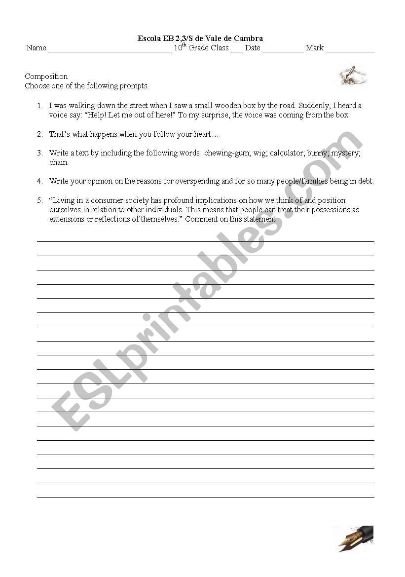 creative writing worksheet