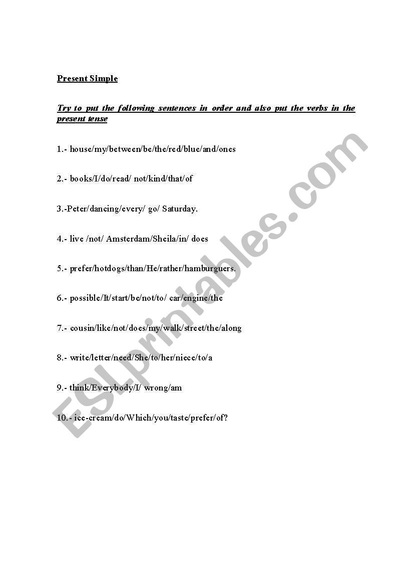 SIMPLE PRESENT worksheet