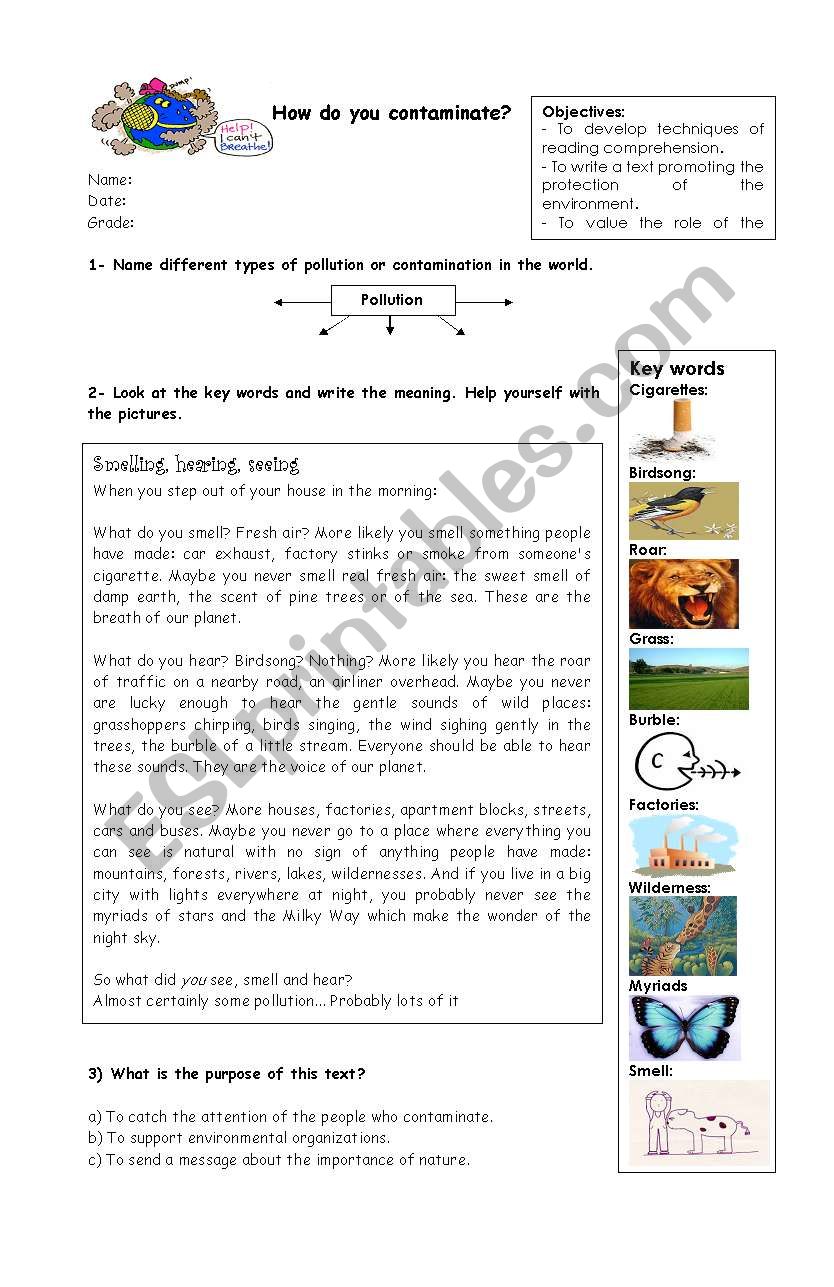 How do you contaminate? worksheet