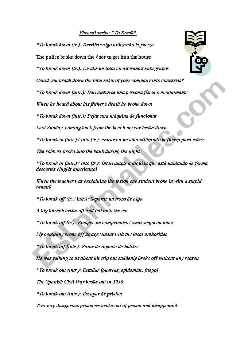 PHRASAL VERBS WITH BREAK worksheet