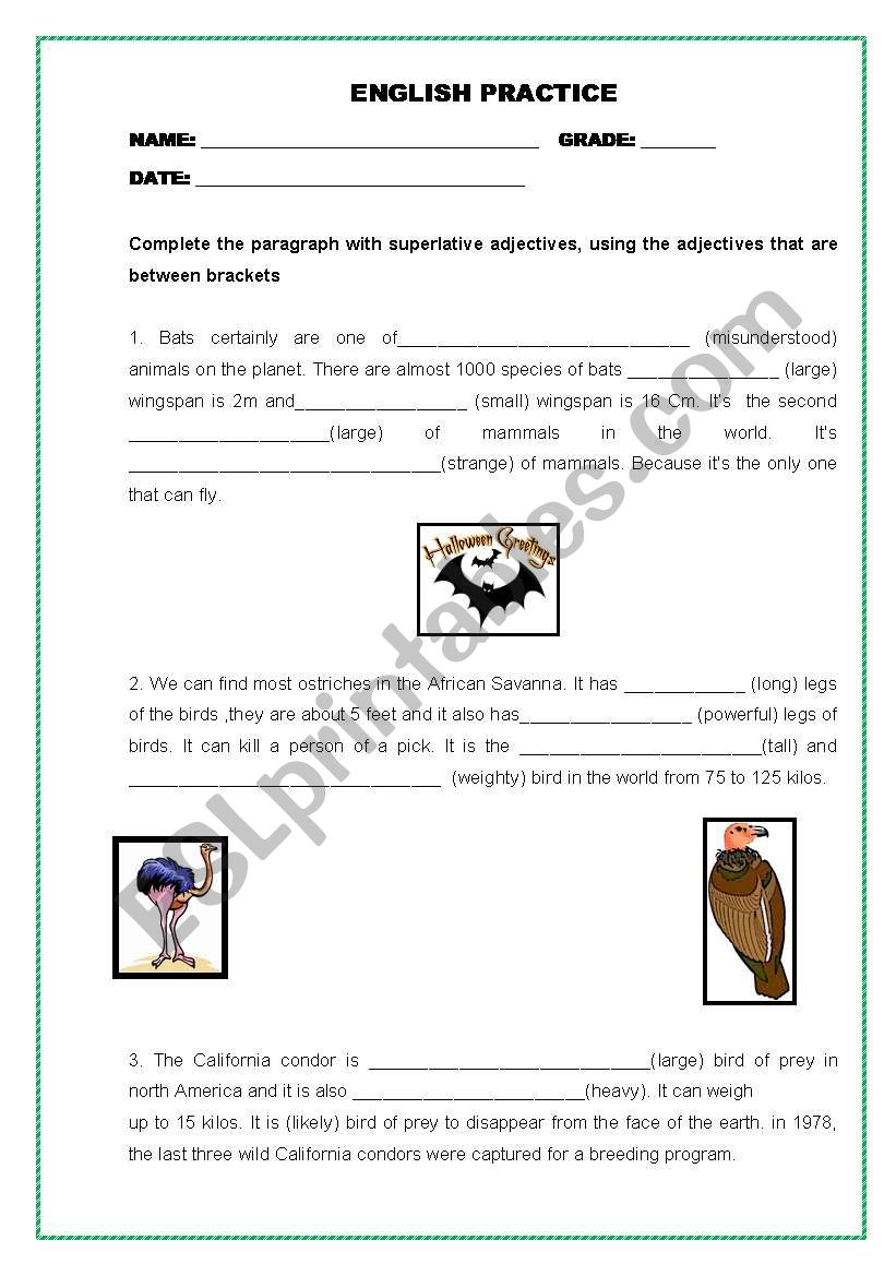 SUPERLATIVES WITH ANIMALS worksheet