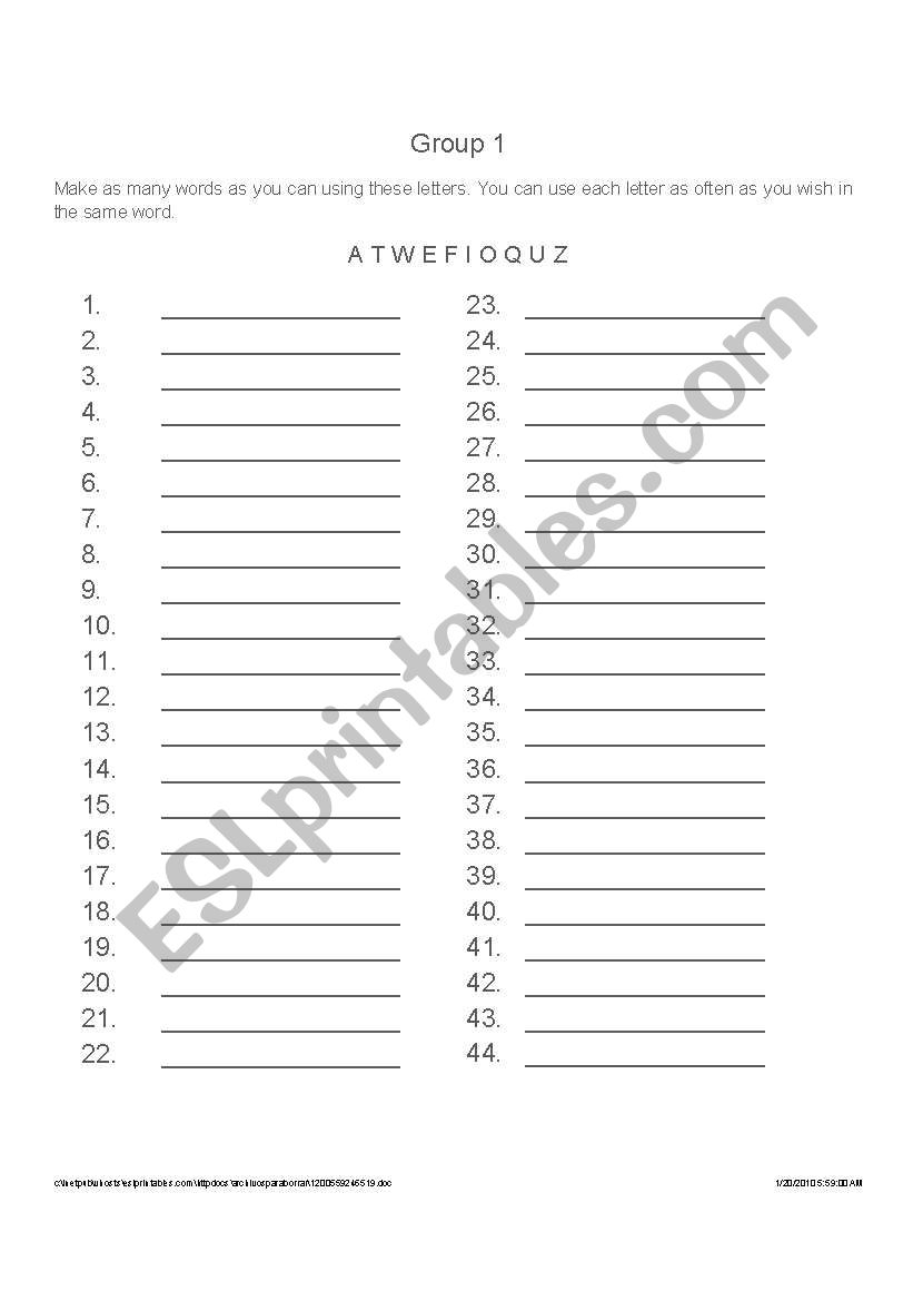 Make a word worksheet