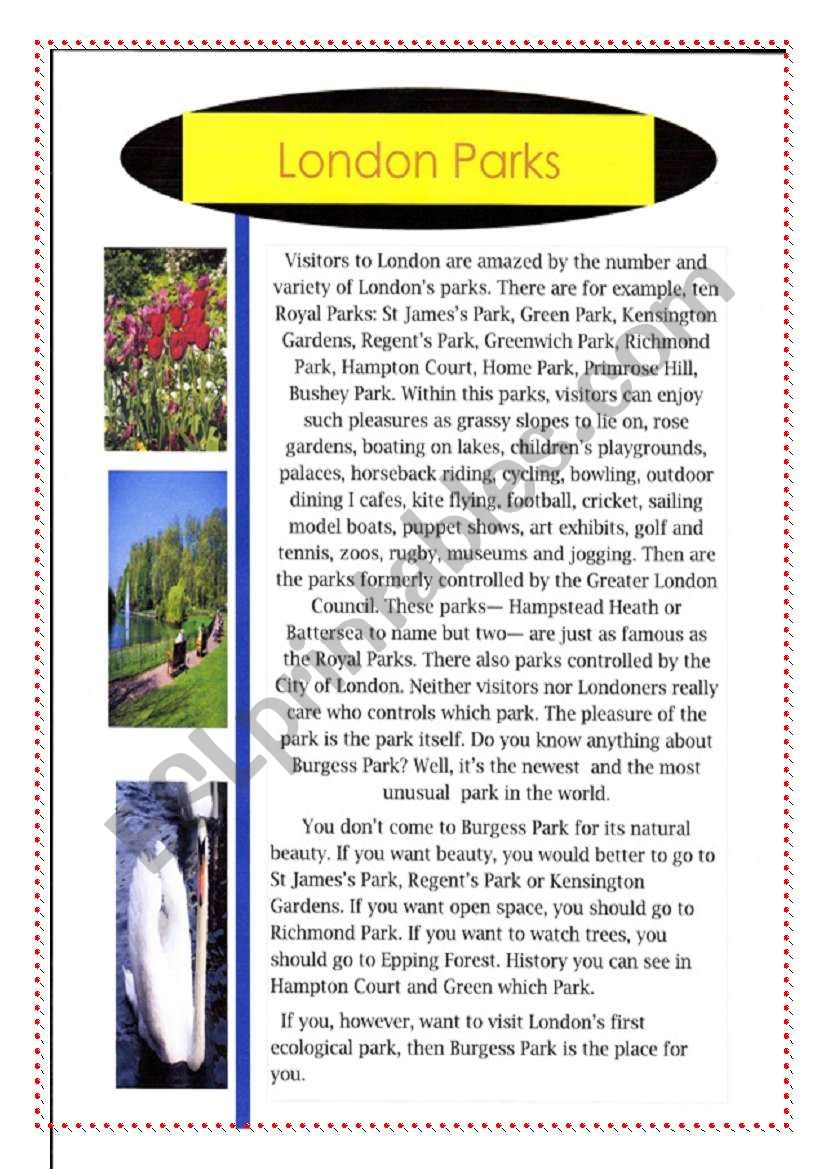 LondonÂ´s Parks worksheet