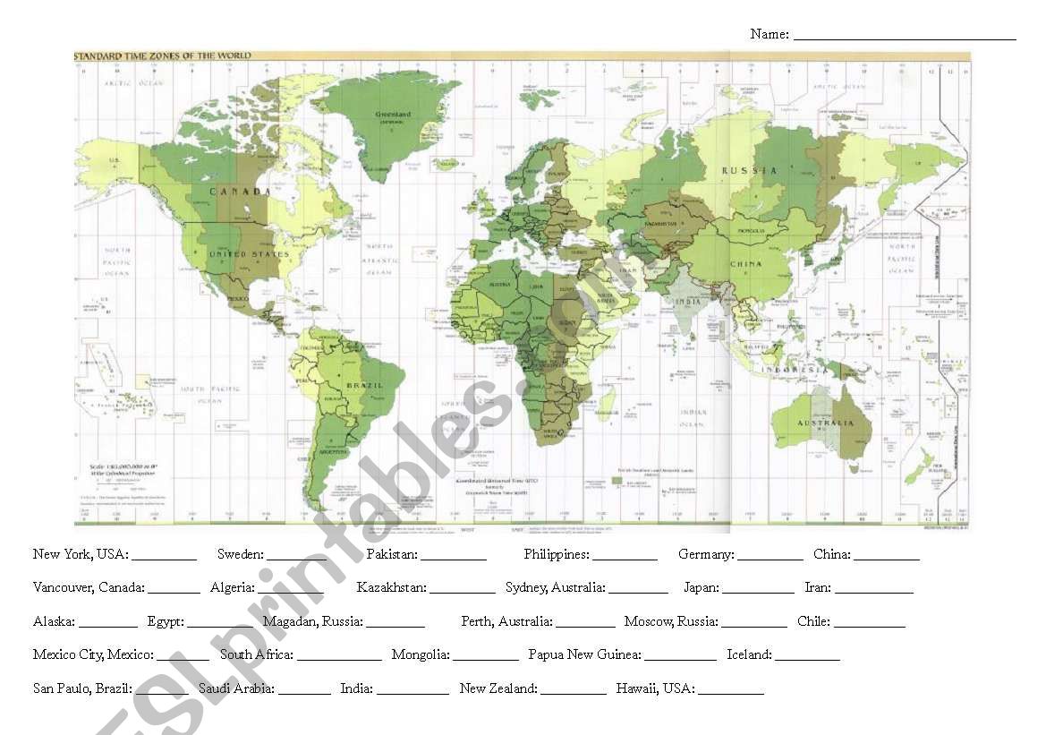 Time Zones worksheet