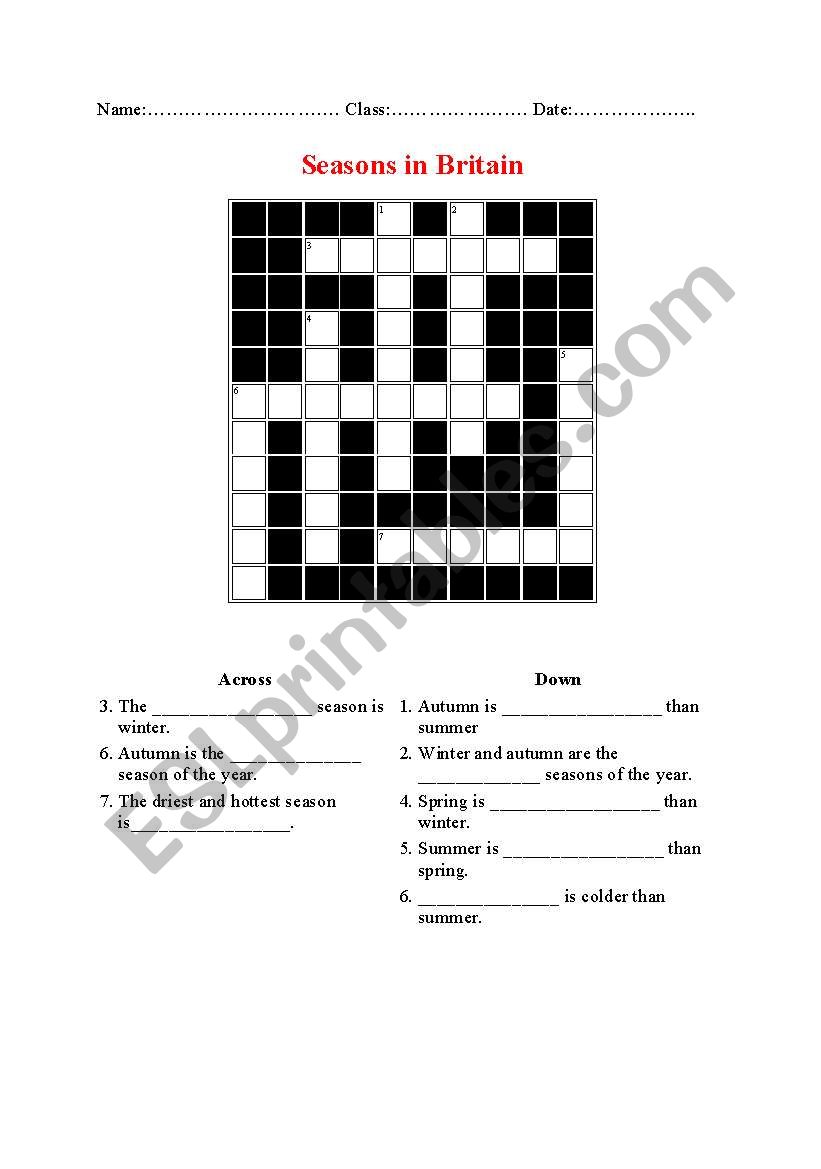 Seasons in Britain worksheet