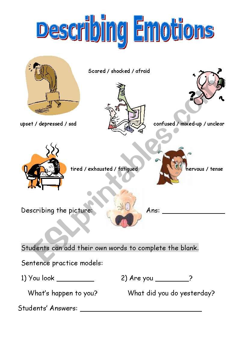 Describing Emotions worksheet