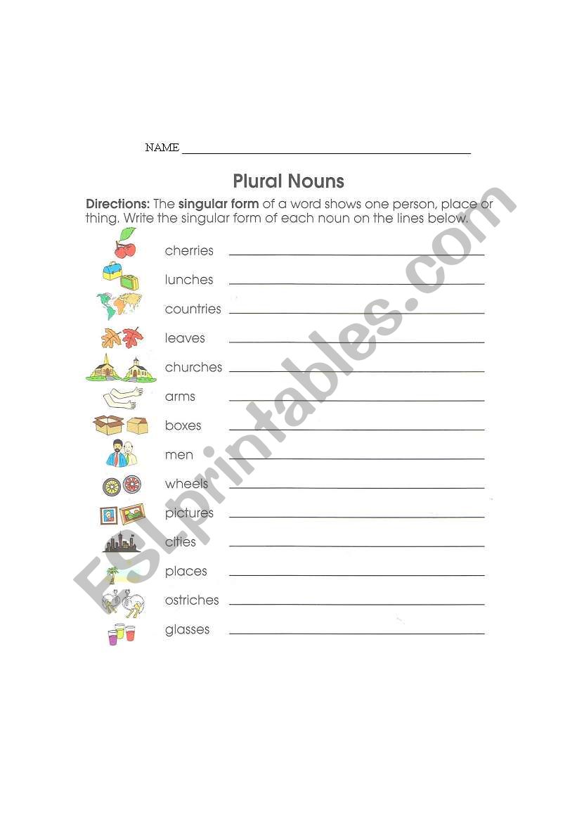 Singular form of plural nouns worksheet