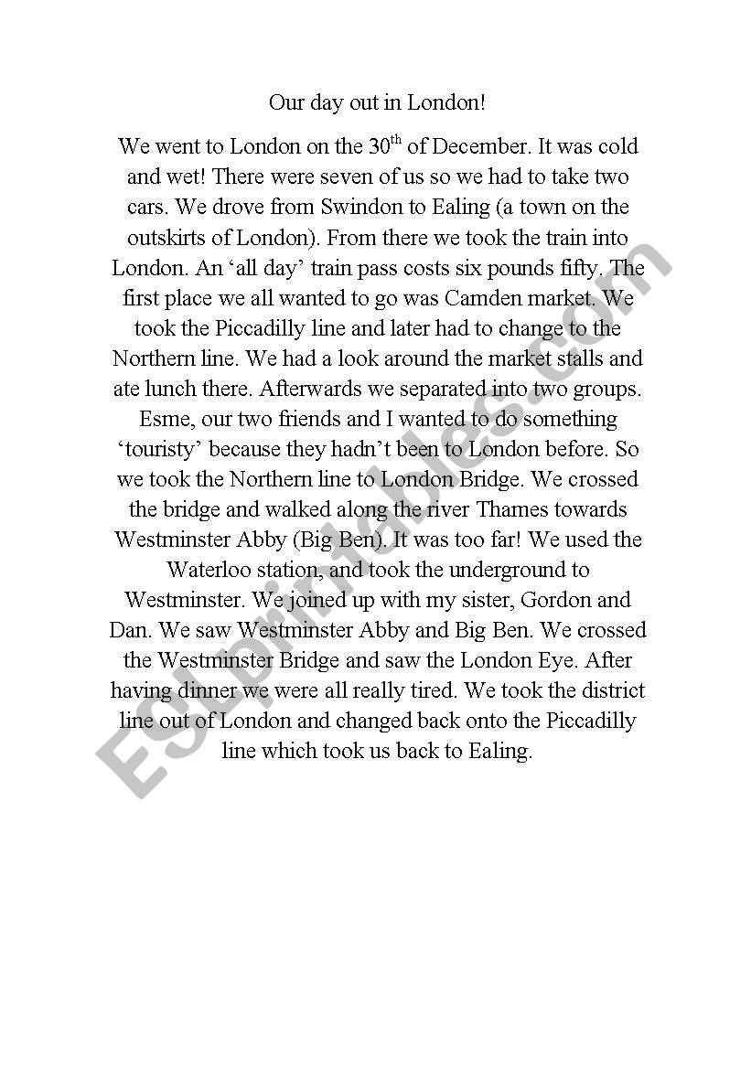 Our day out in London worksheet