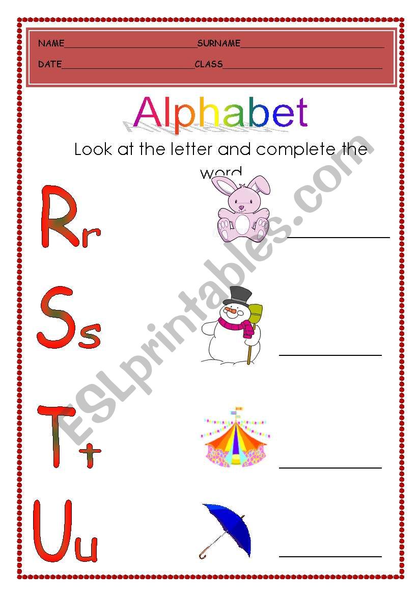 Alphabet part 3 worksheet