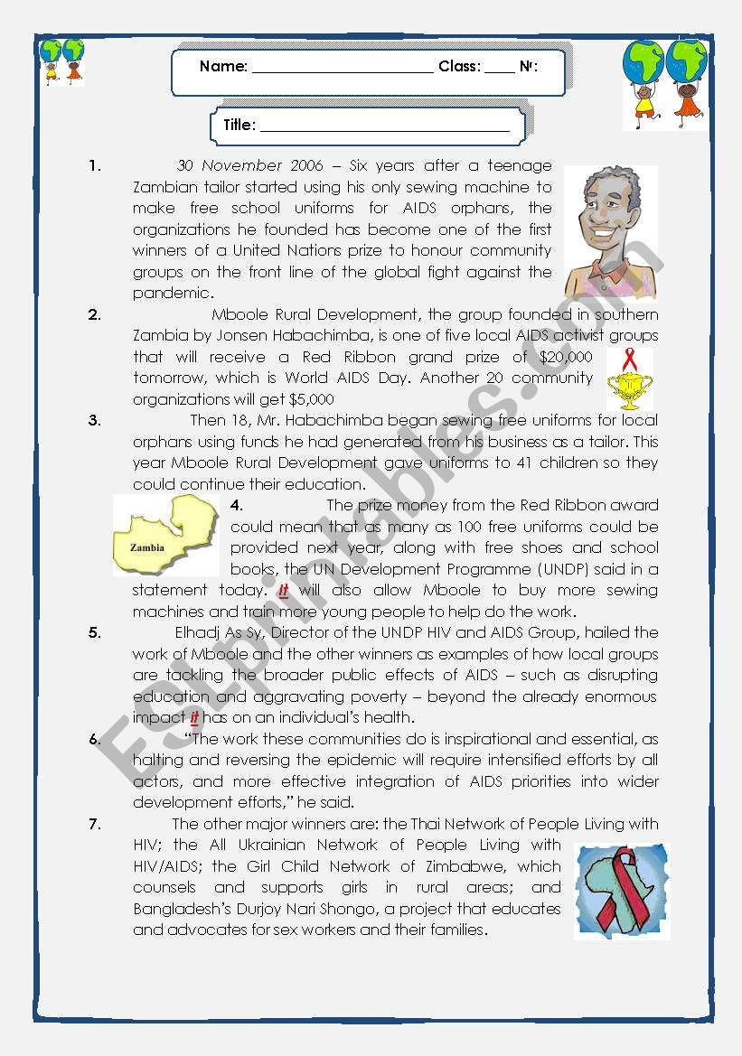 A Zambian Philanthropist worksheet